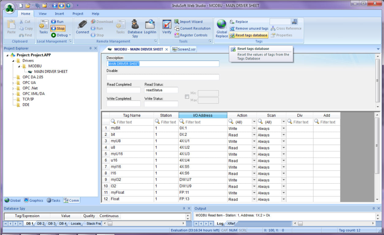 Legacy InduSoft MODBU driver sheet with Velocio tags