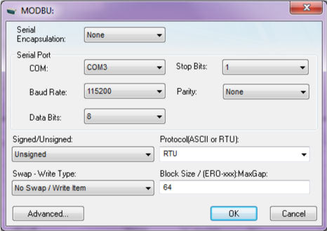 Legacy InduSoft MODBU serial settings