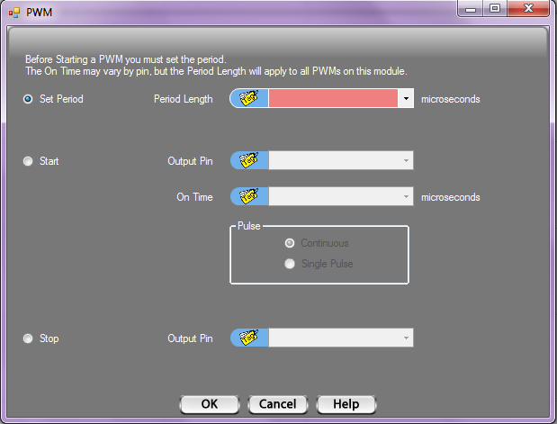 vBuilder PWM Set Period dialog